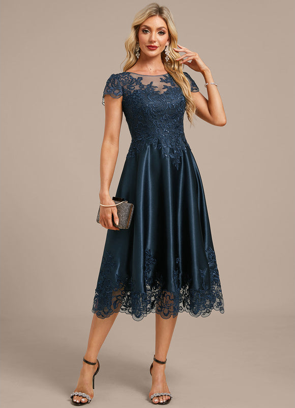Robe Trapèze Satinée Marine Étoilée - gallery 5