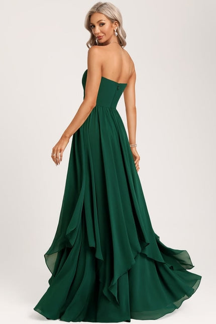 Robe Trapèze Verte Élégante Longue Mousseline - gallery 5