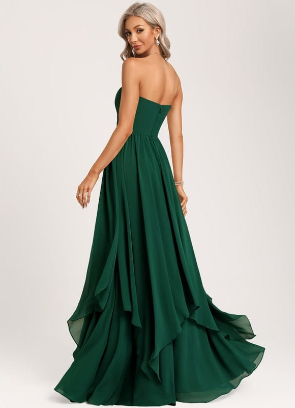 Robe Trapèze Verte Élégante Longue Mousseline - gallery 5