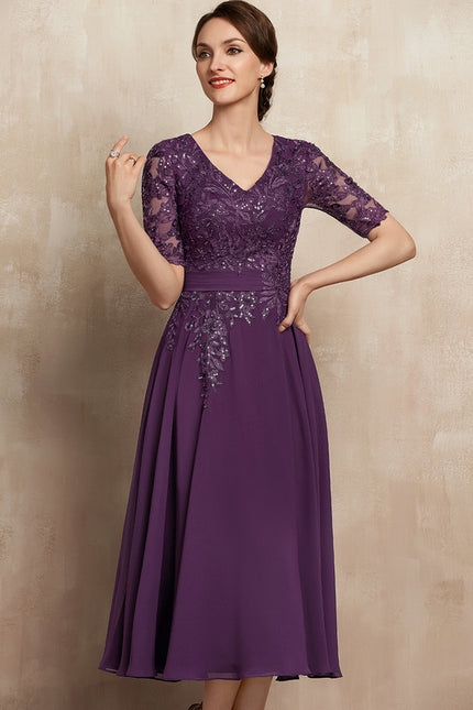 Robe Trapèze Violet Éclat Satiné - gallery 4