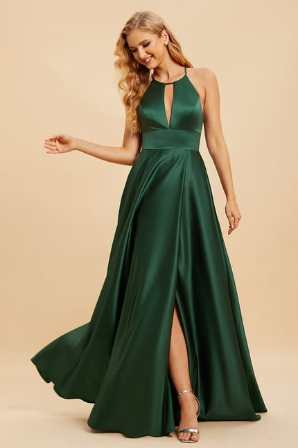 Robe Trapèze Vert Satin Longue