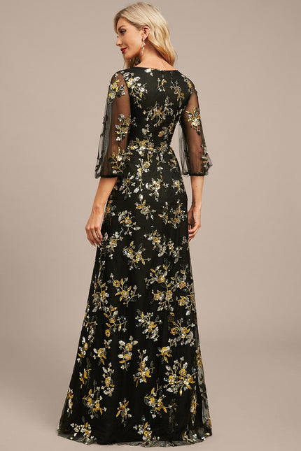 Robe Trapèze Élégance Sombre Fleurie - gallery 7
