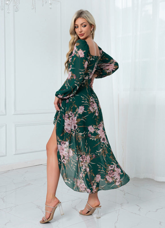 Robe Trapèze Florale Émeraude - gallery 1