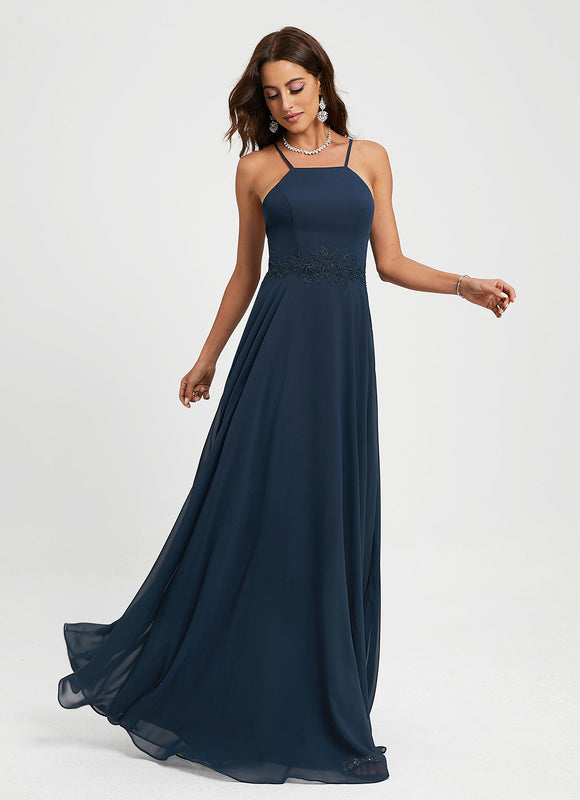 Robe Trapèze Bleue Marine Dentelle Mousseline Soirée - gallery 4