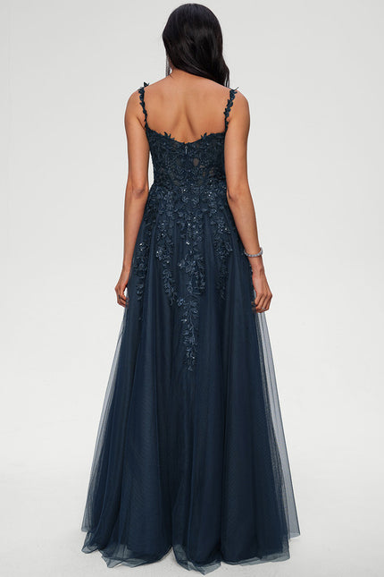 Robe Trapèze Bleu Lumineux Tulle - gallery 3