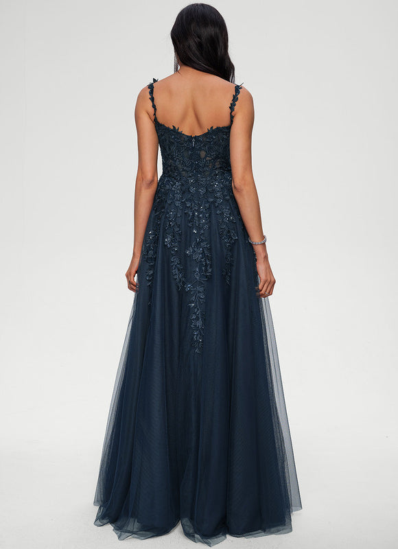 Robe Trapèze Bleu Lumineux Tulle - gallery 3