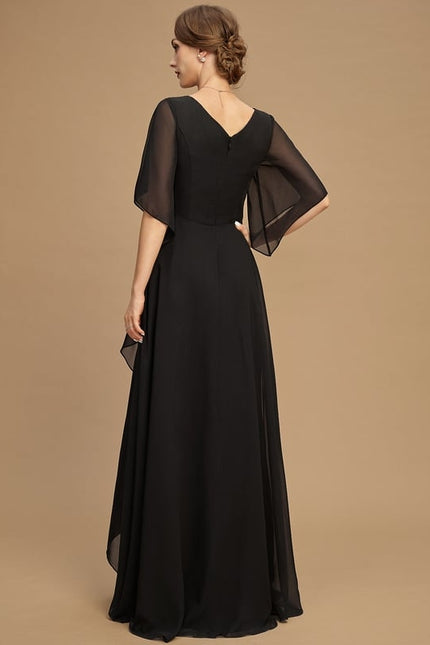 Robe Trapèze Noire Mousseline Longues Volants Paillettes - gallery 4