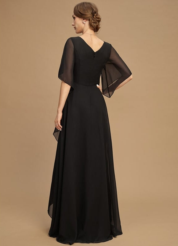 Robe Trapèze Noire Mousseline Longues Volants Paillettes - gallery 4