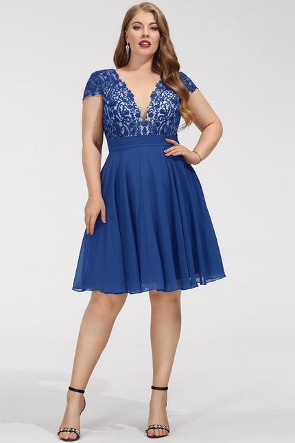 Robe Trapèze Bleue Dentelle Mousseline Volants - gallery 8