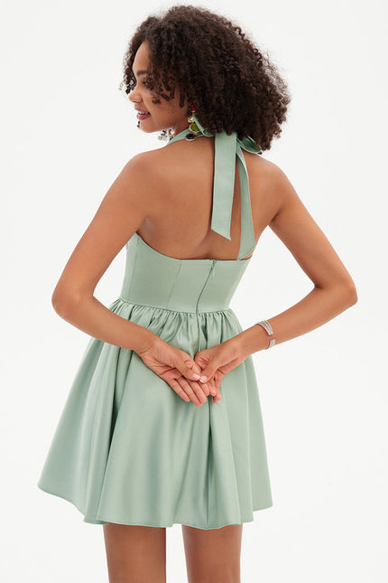 Robe Trapèze Verte Éclatante - gallery 2