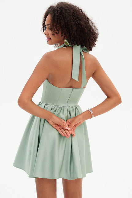 Robe Trapèze Verte Éclatante - gallery 2