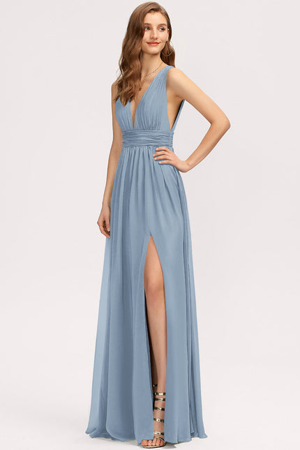 Robe Trapèze Bleu Élégant Longue - gallery 3