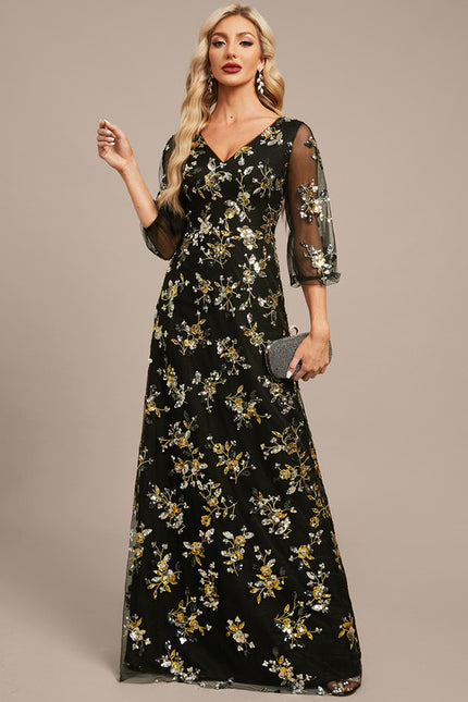Robe Trapèze Élégance Sombre Fleurie - gallery 2