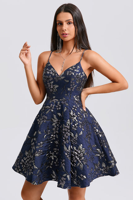 Robe Trapèze Jacquard Marine - gallery 2