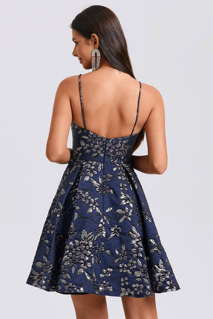 Robe Trapèze Jacquard Marine - gallery 5