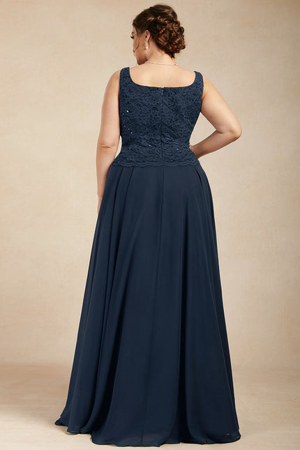 Robe Trapèze Bleu Marine Dentelle Paillettes - gallery 9