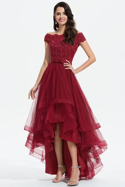 Robe Trapèze Rouge Tulle Ondulant - gallery 2