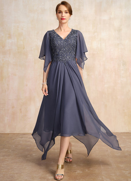 Robe Trapèze Bleu Marine Dentelle Mousseline
