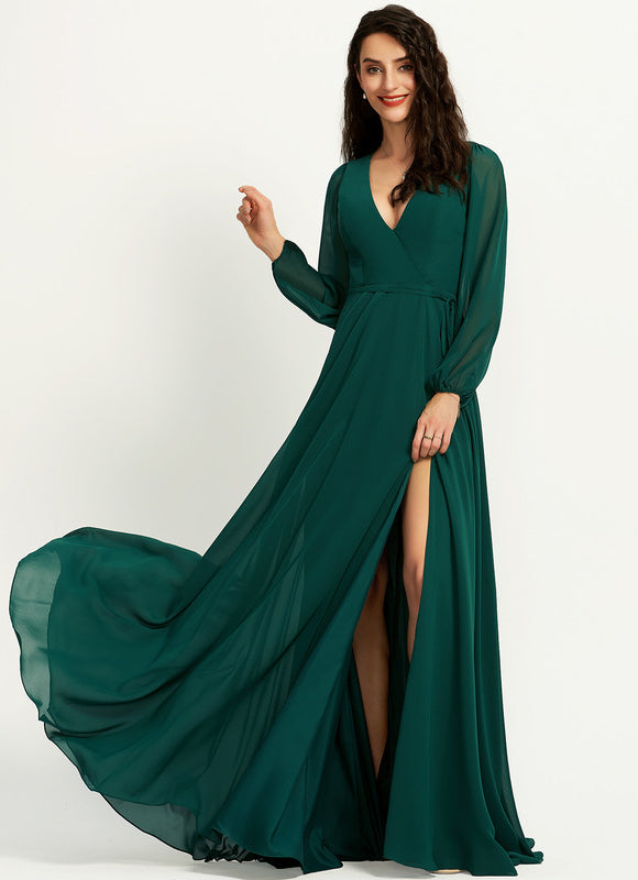 Robe Trapèze Longue Beige Élégante