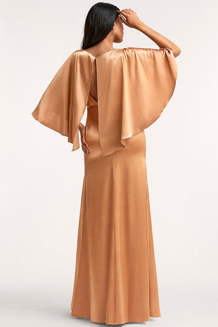 Robe Trapèze Satinée Dorée - gallery 2