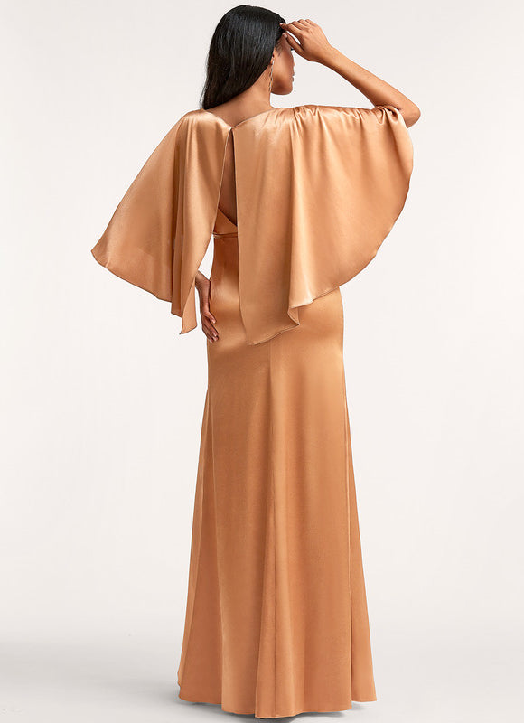 Robe Trapèze Satinée Dorée - gallery 2