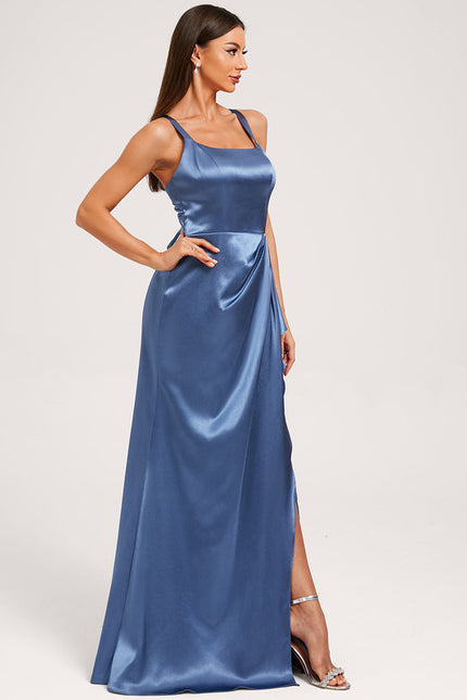 Robe Trapèze Satinée Bleu Ciel - gallery 1