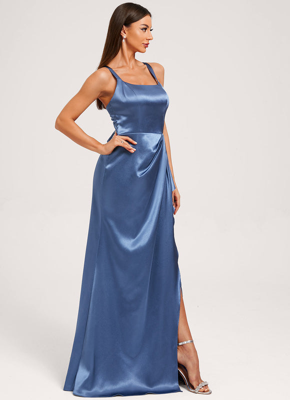 Robe Trapèze Satinée Bleu Ciel - gallery 1