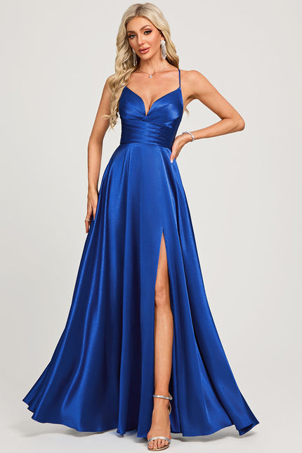 Robe Trapèze Satin Bleu Profond