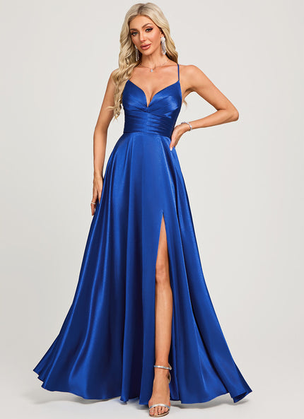 Robe Trapèze Satin Bleu Profond