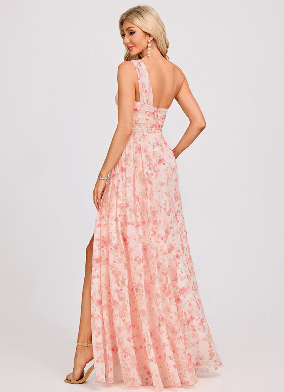 Robe Trapèze Asymétrique Beige - gallery 5
