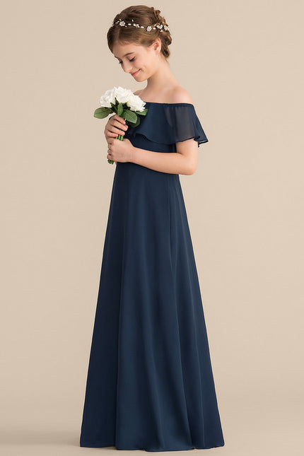 Robe Trapèze Bleu Marine Longs Mousseline - gallery 1