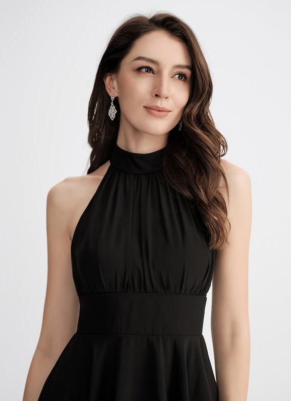 Robe Trapèze Noire Asymétrique Mousseline - gallery 2