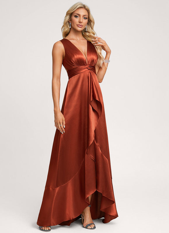 Robe Trapèze Satin Bleu Élégant