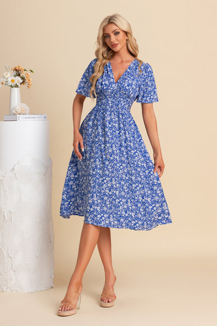 Robe Trapèze Bleu Floral Midi - gallery 4