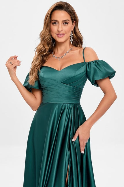 Robe Trapèze Satin Bleu Éclatant - gallery 2