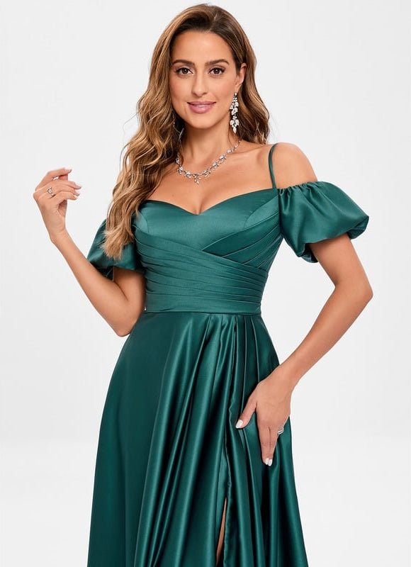 Robe Trapèze Satin Bleu Éclatant - gallery 2