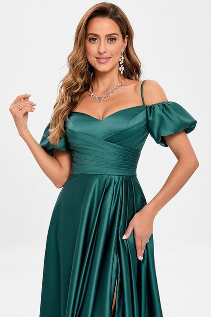 Robe Trapèze Satin Bleu Éclatant - gallery 2