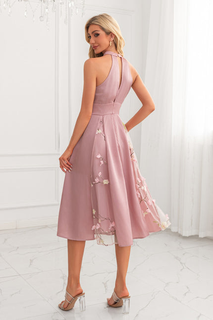 Robe Trapèze Fleurie Rose - gallery 1