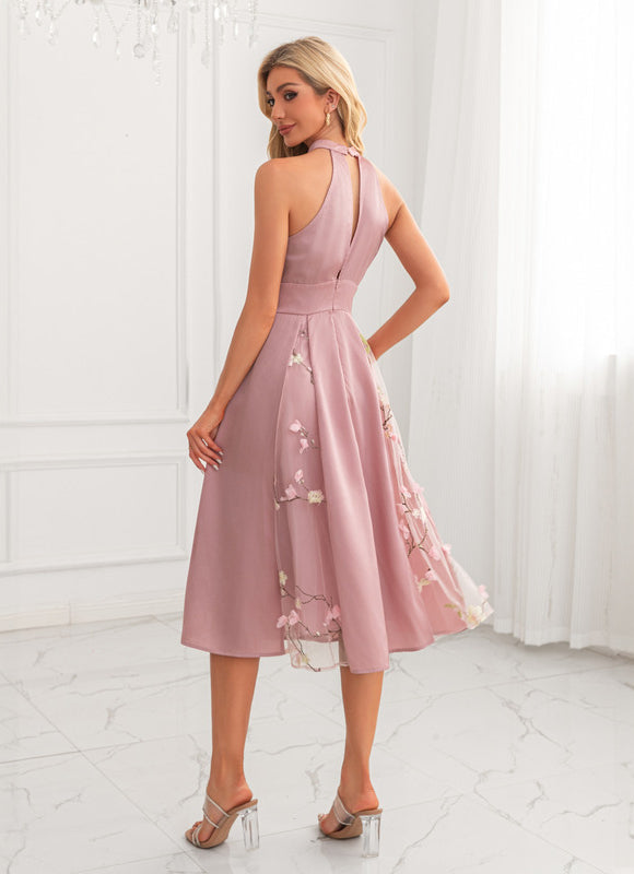 Robe Trapèze Fleurie Rose - gallery 1