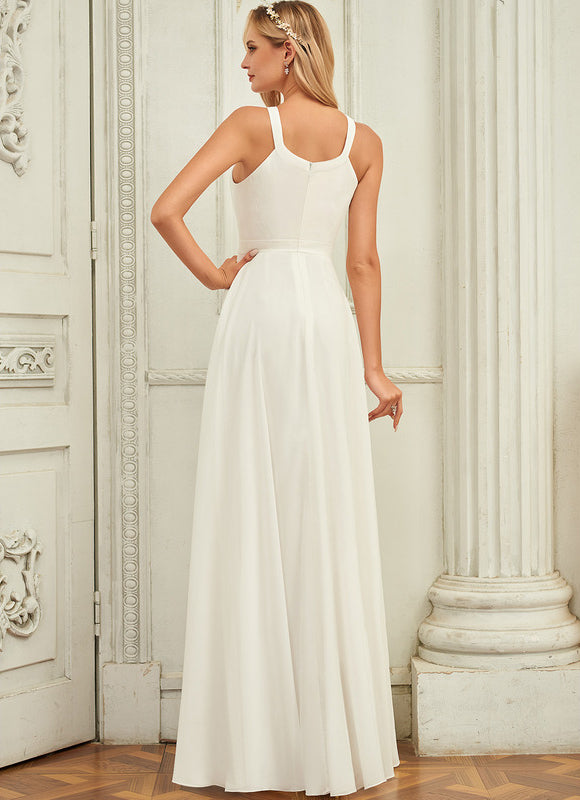 Robe Trapèze Blanc Mousseline Mariée - gallery 1