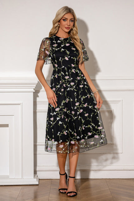Robe Trapèze Fleur Noire Chic - gallery 4