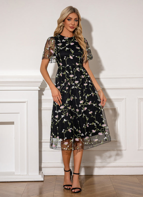 Robe Trapèze Fleur Noire Chic - gallery 4
