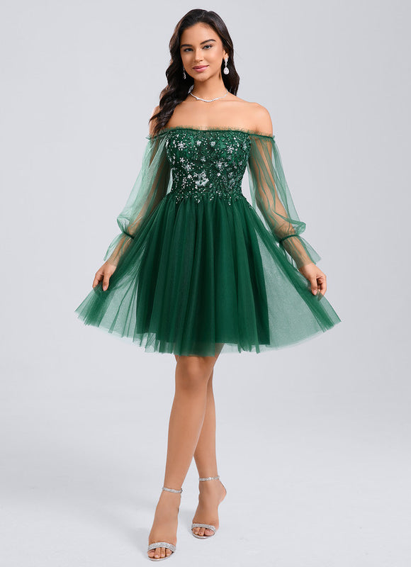 Robe Trapèze Éclat Vert Tulle - gallery 3