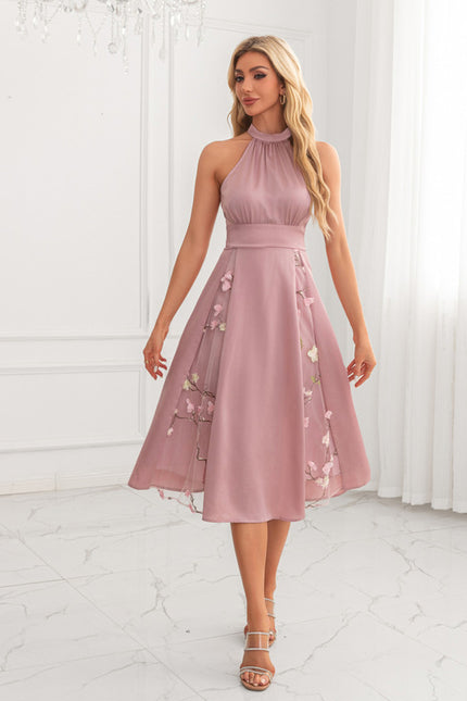 Robe Trapèze Fleurie Rose - gallery 4