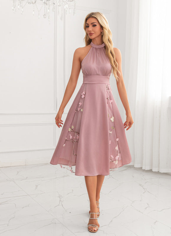 Robe Trapèze Fleurie Rose - gallery 4
