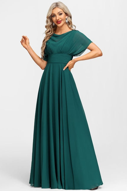 Robe Trapèze Verte Soirée Plissée Perlée - gallery 4