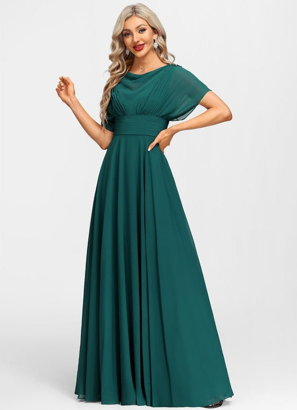 Robe Trapèze Verte Soirée Plissée Perlée - gallery 4