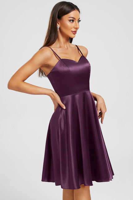 Robe Trapèze Violet Satiné Élégant - gallery 3