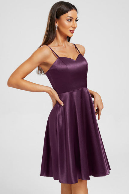 Robe Trapèze Violet Satiné Élégant - gallery 3