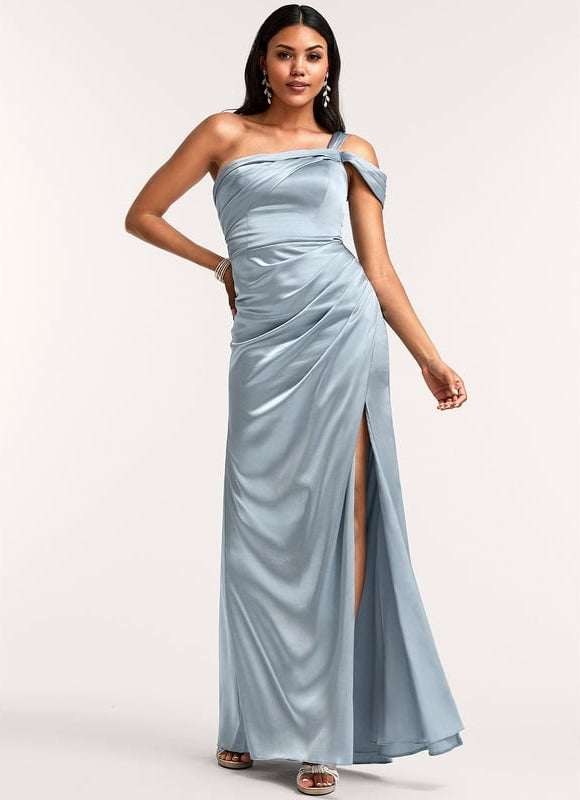 Robe Trapèze Satin Céleste - gallery 2